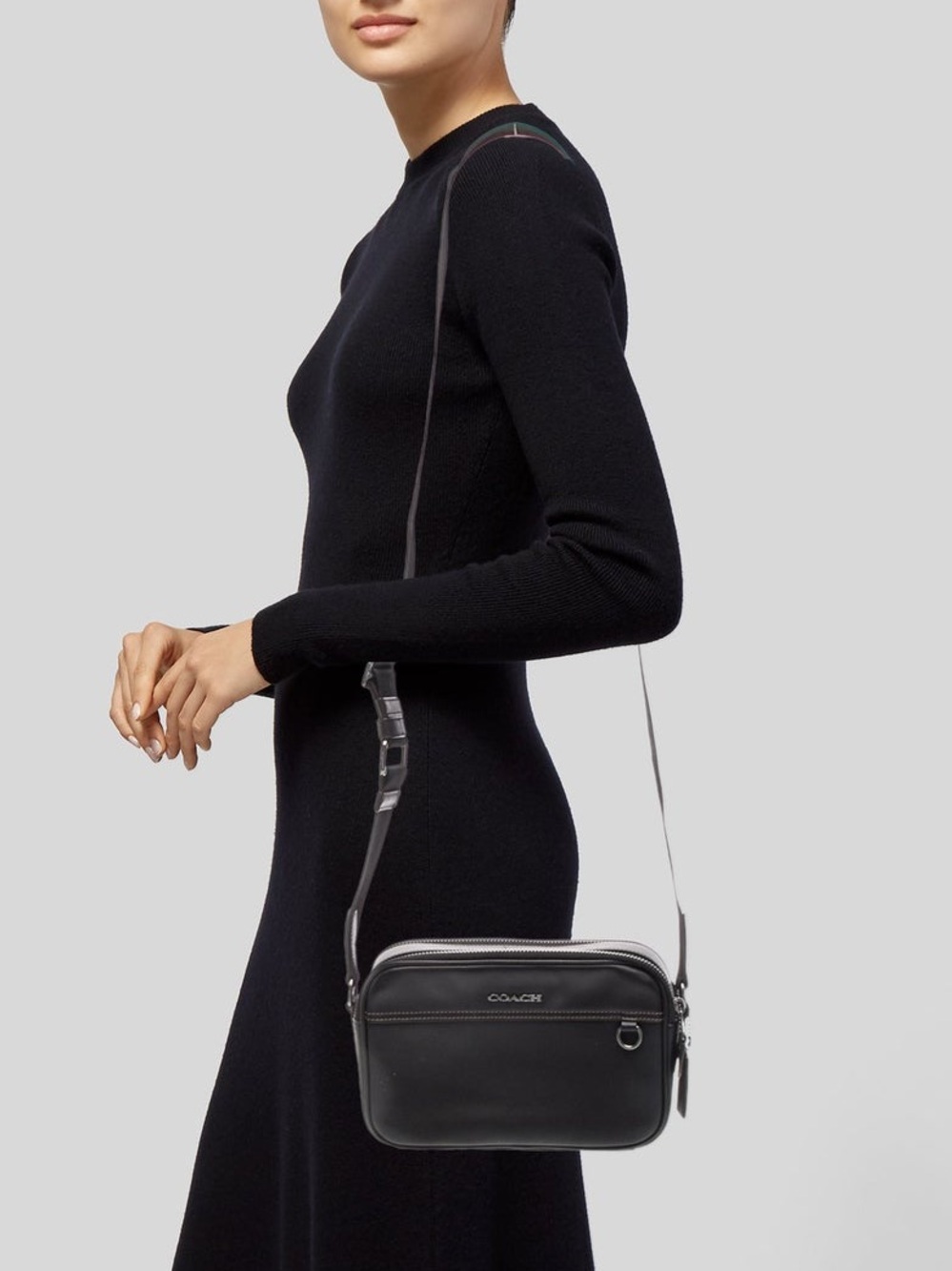 Coach Graham Smooth Leather Minimalist Crossbody Shoulder Purse Bag, Black C4148 - Picture 2 of 11